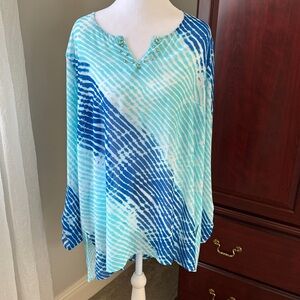 Tribal Embellished Semi-SheerTunic Blouse (XL)